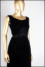 Vintage 1960s Black Beaded Velvet Maxi Dress