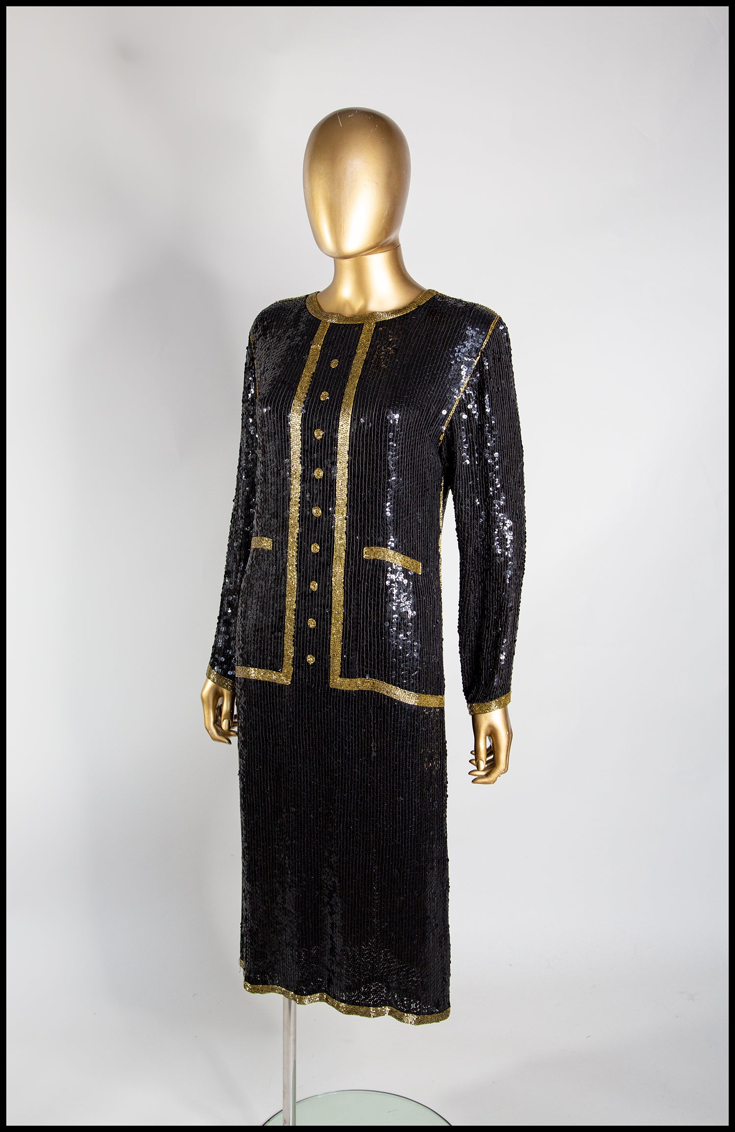 Vintage 1980s Black Sequin Suit Dress