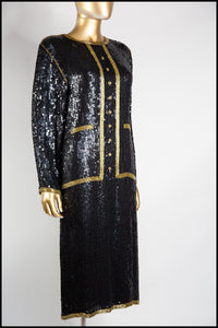 Vintage 1980s Black Sequin Suit Dress