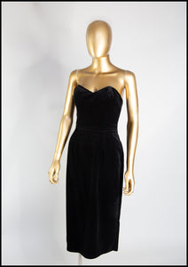 Vintage 1980s Black Velvet Strapless Wiggle Dress