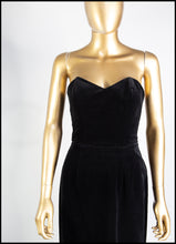 Vintage 1980s Black Velvet Strapless Wiggle Dress