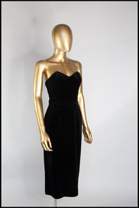 Vintage 1980s Black Velvet Strapless Wiggle Dress