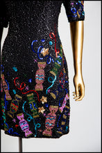 Vintage 1980s Black Beaded Novelty Candy Mini Dress