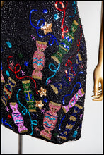 Vintage 1980s Black Beaded Novelty Candy Mini Dress