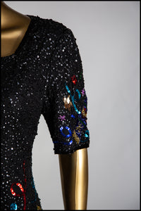 Vintage 1980s Black Beaded Novelty Candy Mini Dress