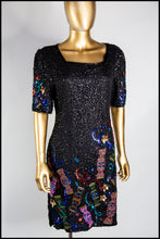 Vintage 1980s Black Beaded Novelty Candy Mini Dress
