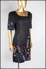 Vintage 1980s Black Beaded Novelty Candy Mini Dress