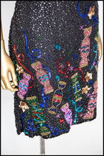 Vintage 1980s Black Beaded Novelty Candy Mini Dress