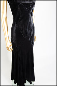 Vintage 1930s Black Bias Cut Velvet Dress