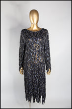 Vintage 1980s Black Beaded Silk Dress