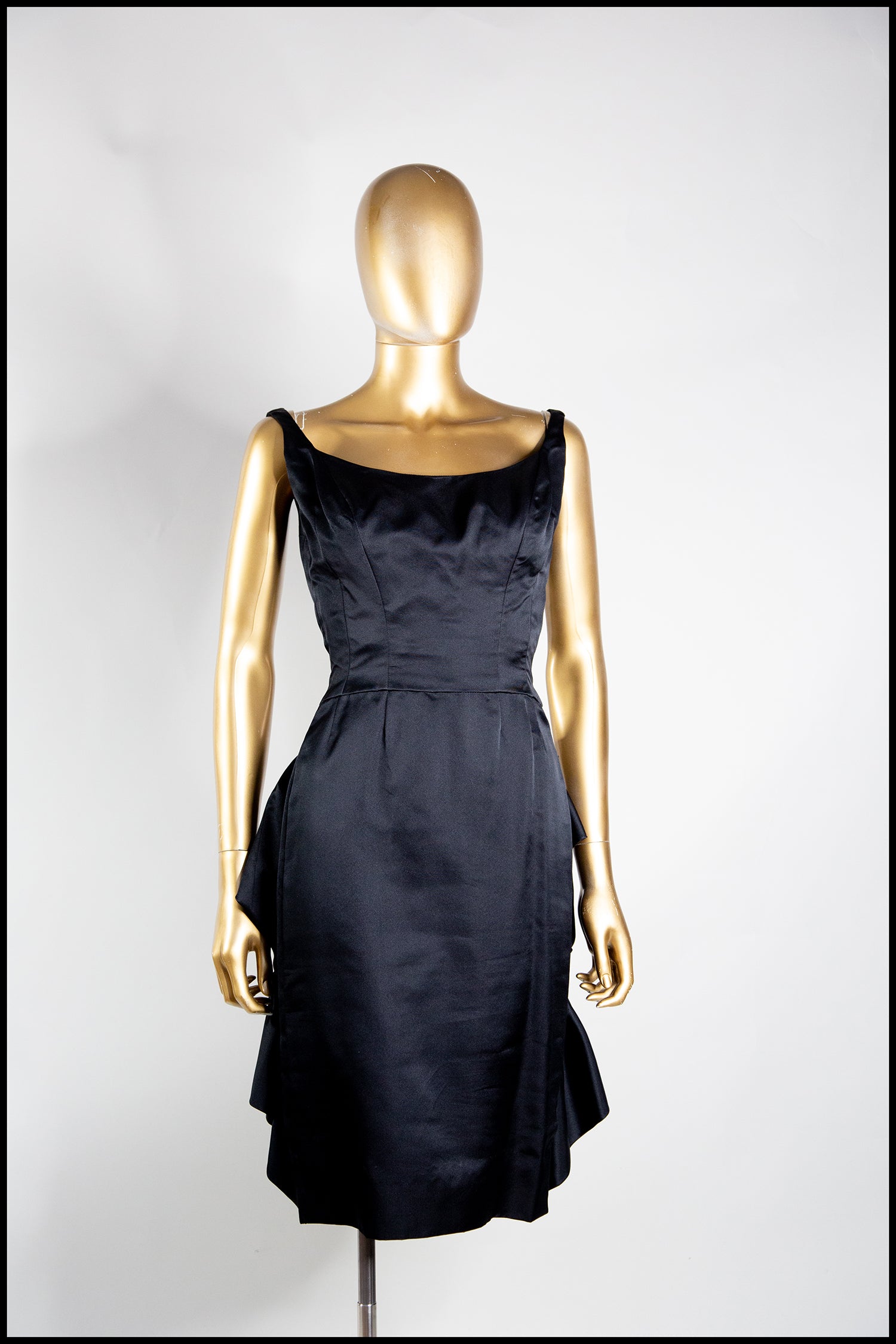 Vintage 1950s Black Satin Vincent Mignon Cocktail Dress  ALEXANDRA-KING