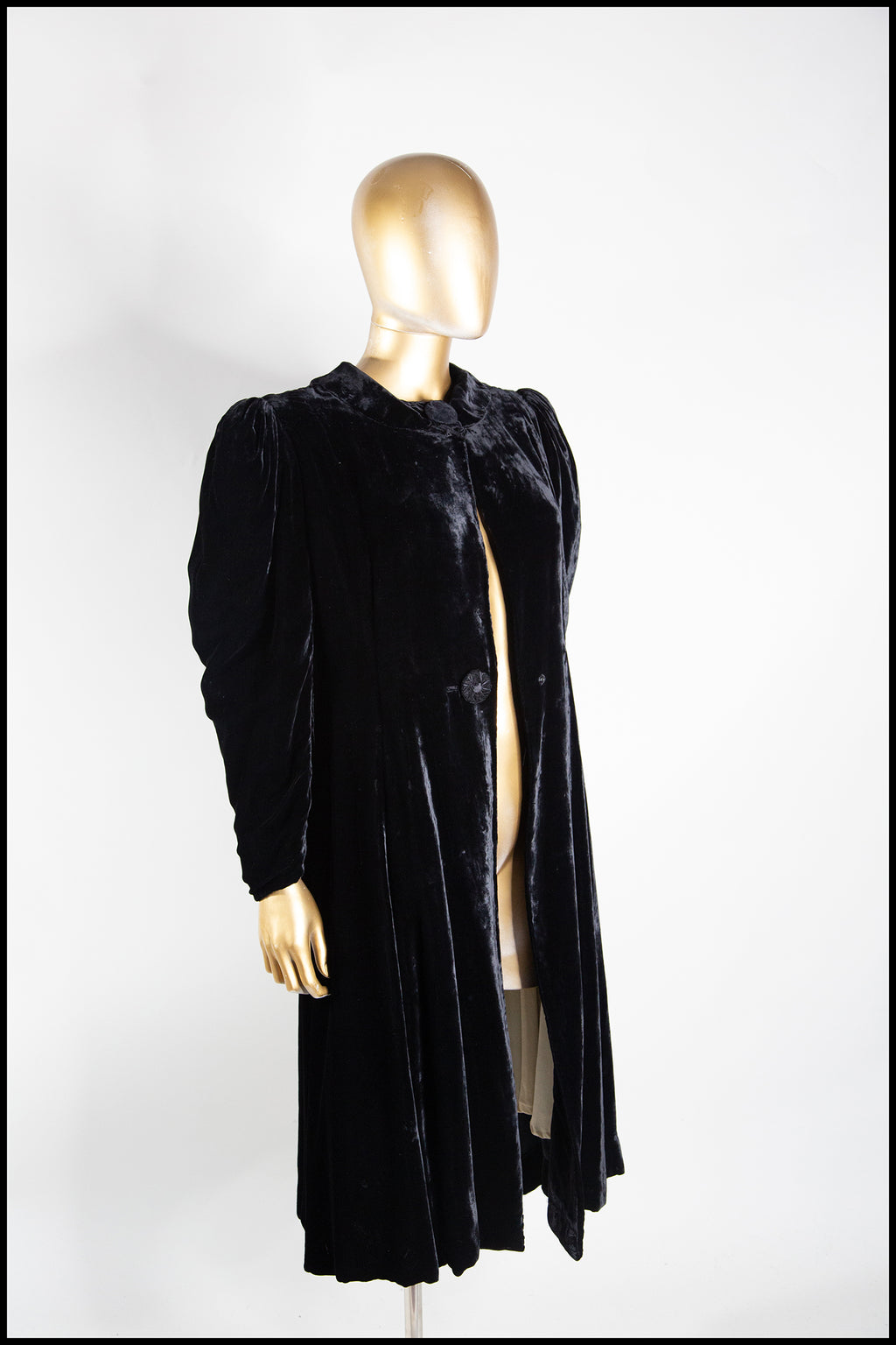 Vintage 1940s Black Silk Velvet Dress Coat