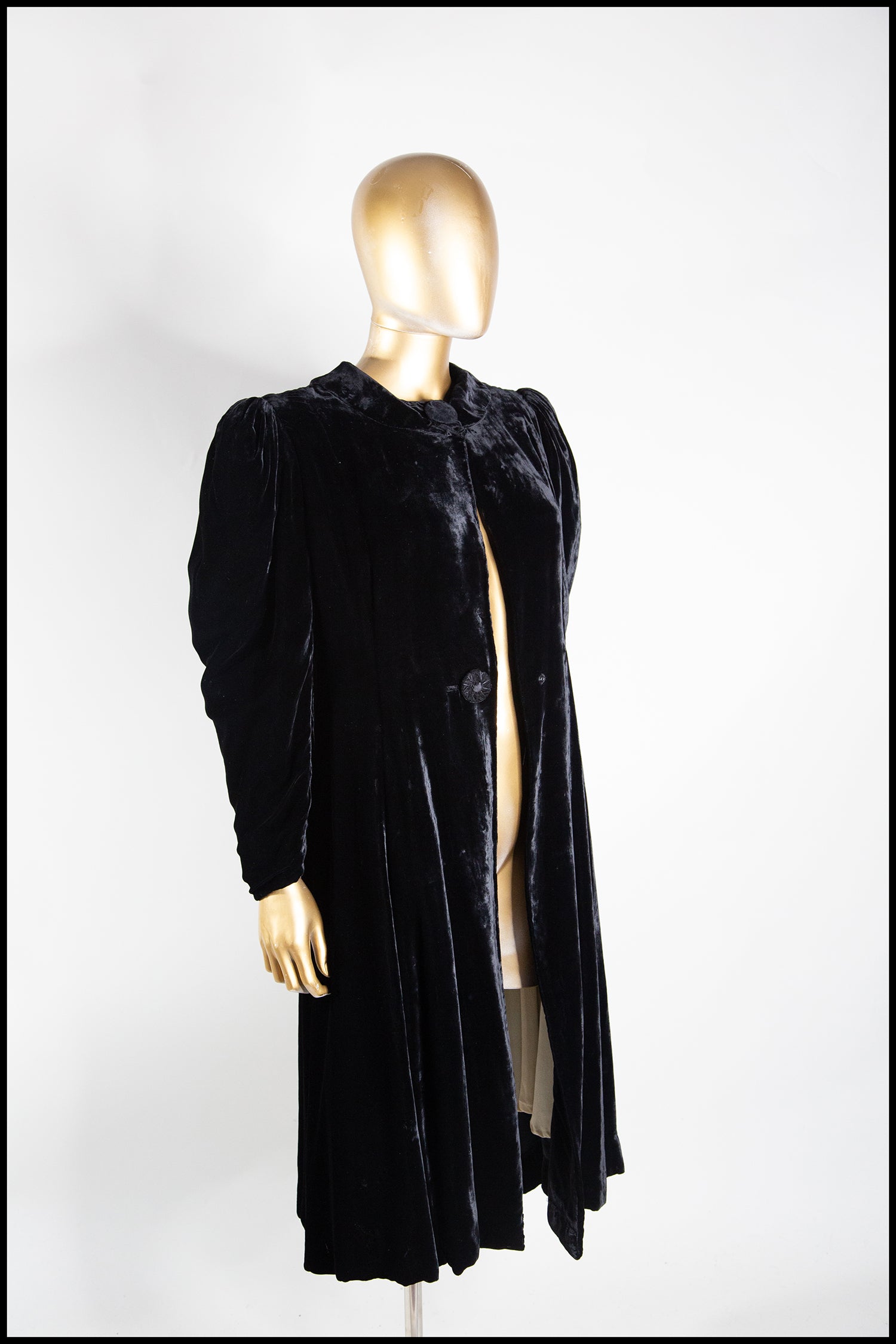 Vintage 1940s Black Silk Velvet Dress Coat
