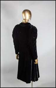 Vintage 1940s Black Silk Velvet Dress Coat
