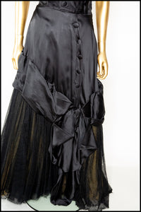 Vintage 1940s Black Satin Tulle Gown