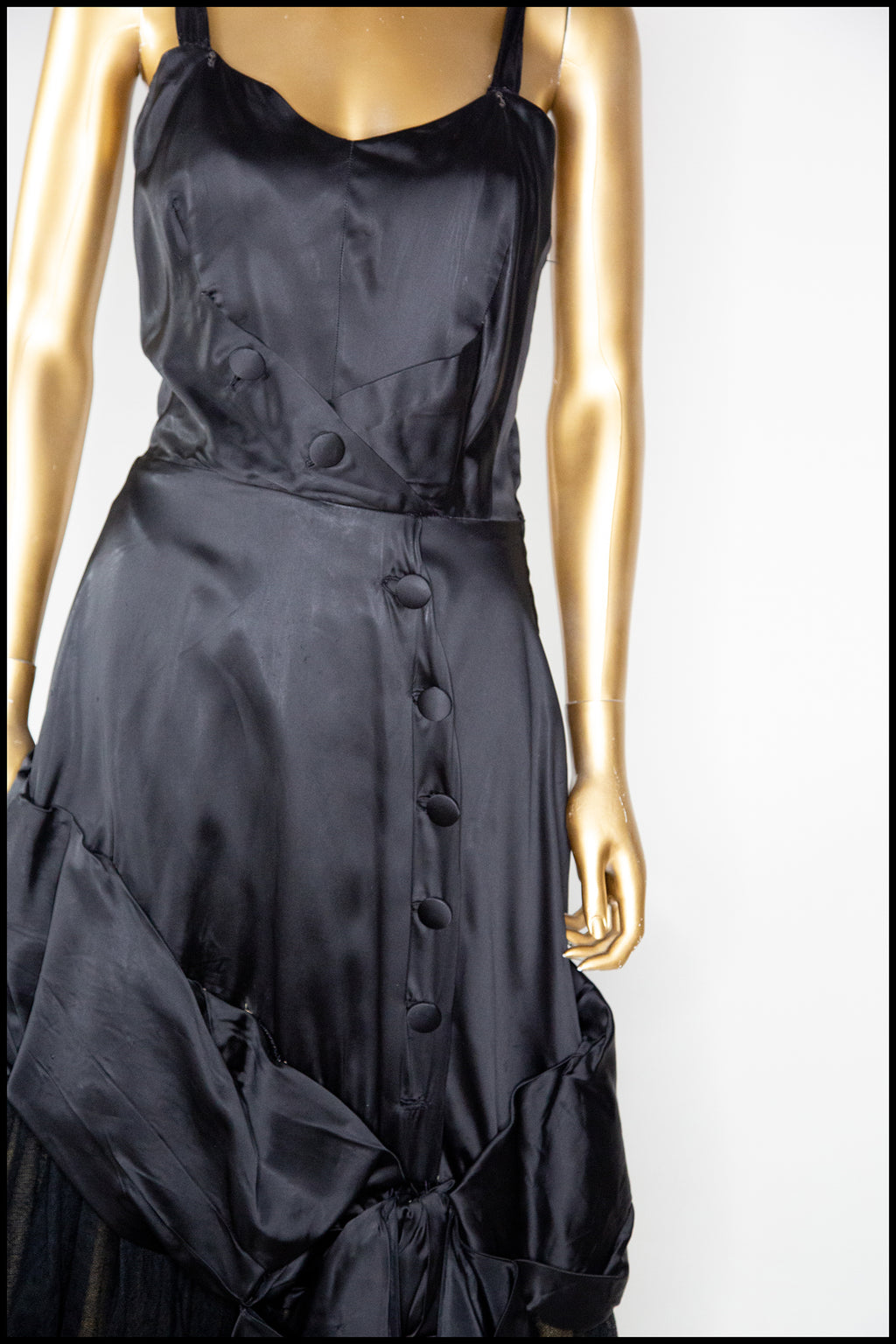 Vintage 1940s Black Satin Tulle Gown