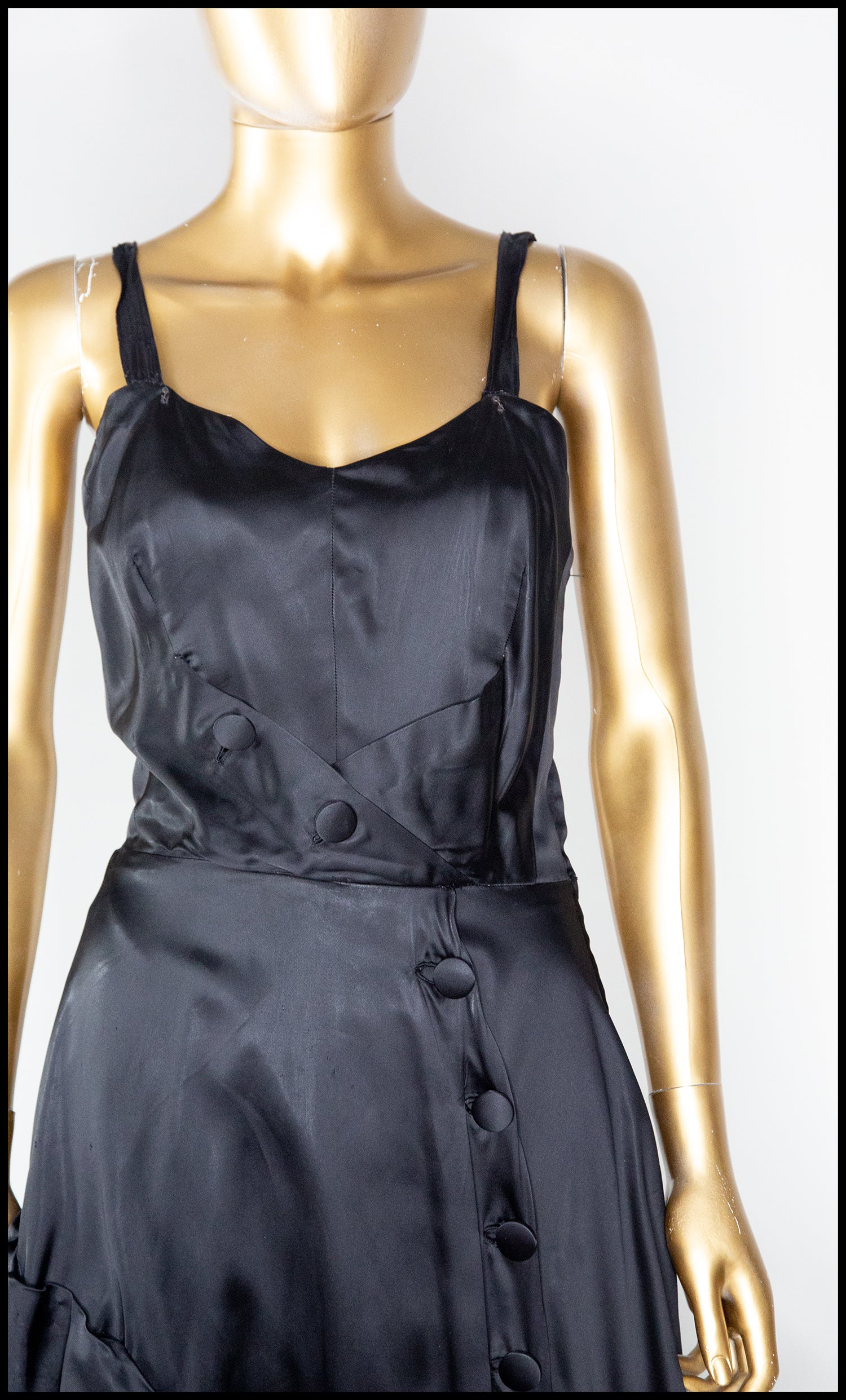 Vintage 1940s Black Satin Tulle Gown