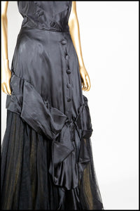 Vintage 1940s Black Satin Tulle Gown