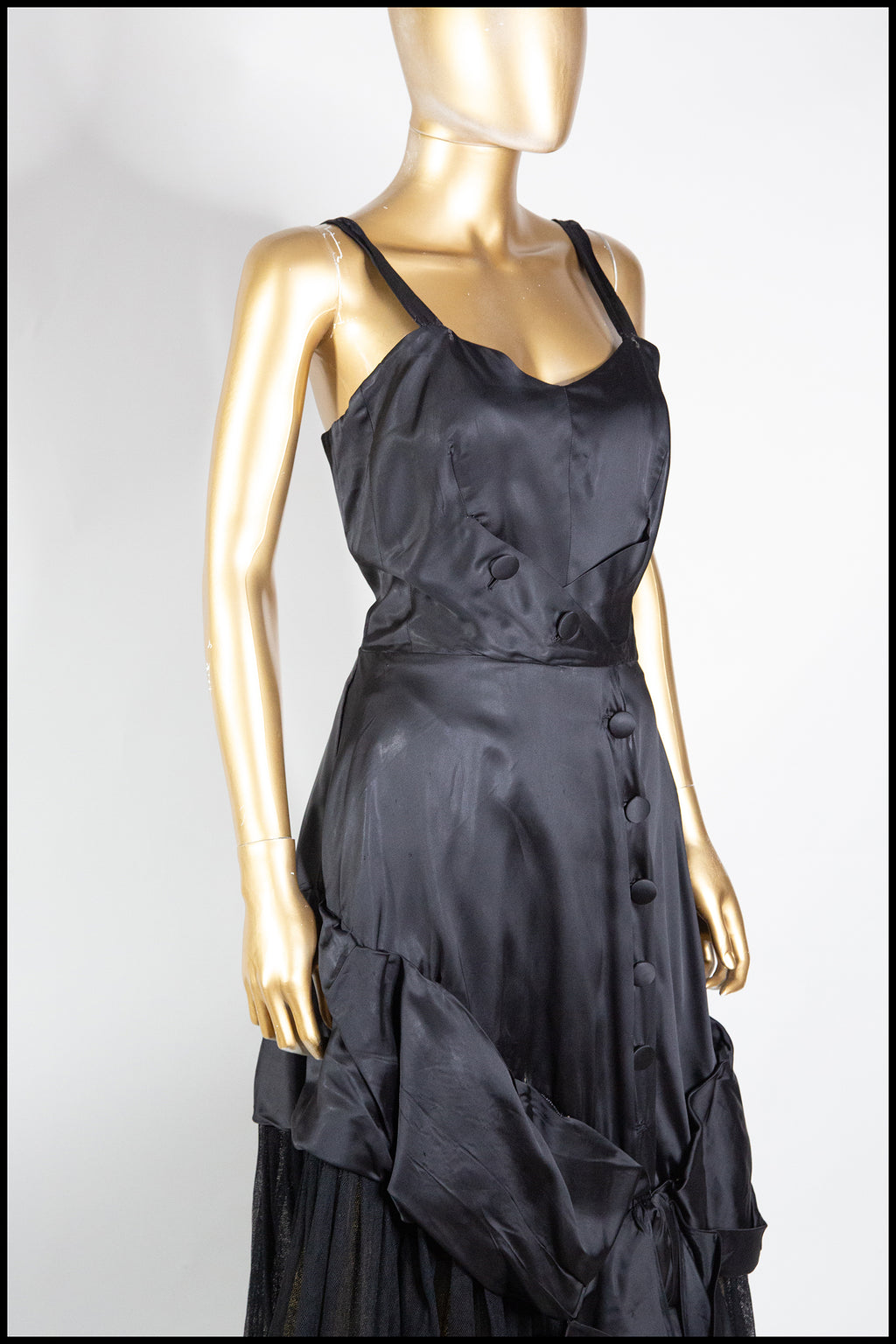 Vintage 1940s Black Satin Tulle Gown