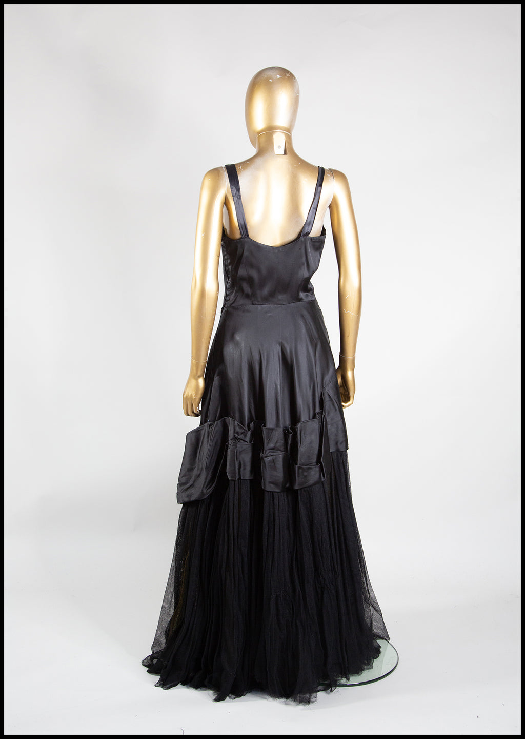 Vintage 1940s Black Satin Tulle Gown