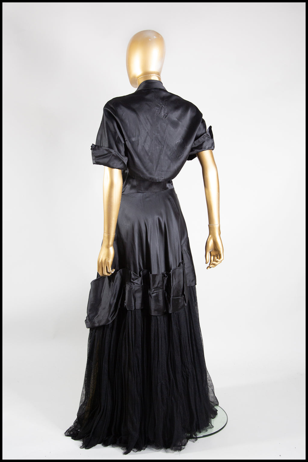 Vintage 1940s Black Satin Tulle Gown