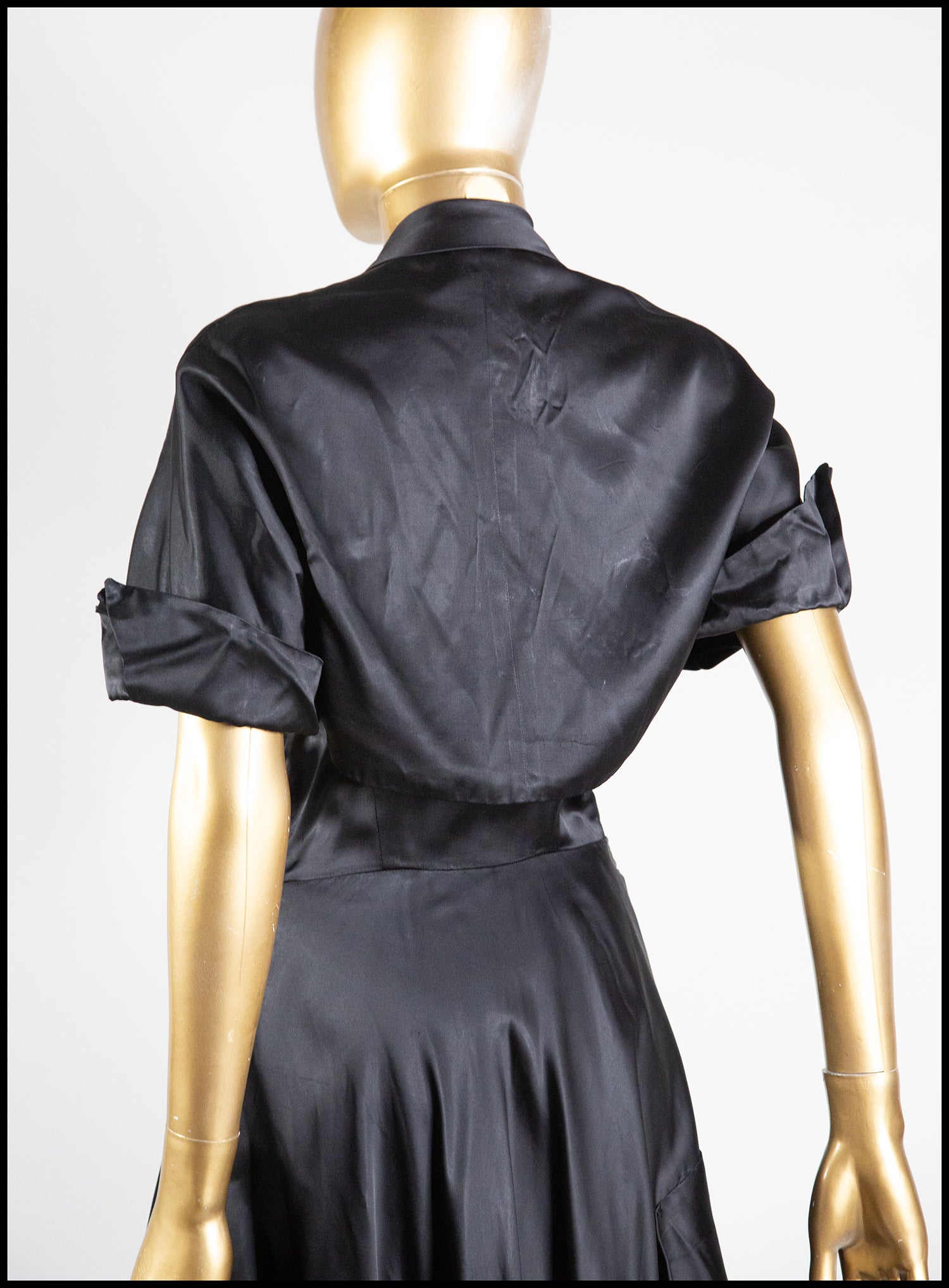 Vintage 1940s Black Satin Tulle Gown