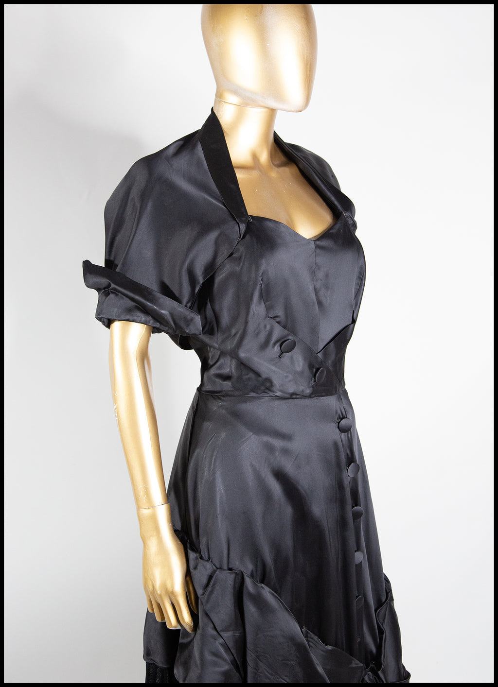 Vintage 1940s Black Satin Tulle Gown