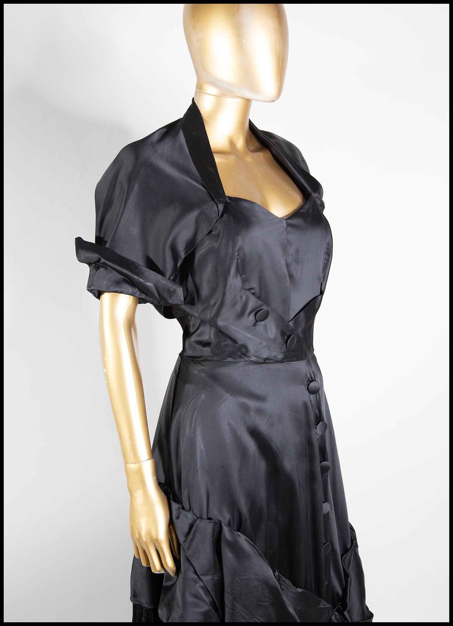 Vintage 1940s Black Satin Tulle Gown