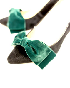 Navy Blue Velvet Bow Shoe Clips