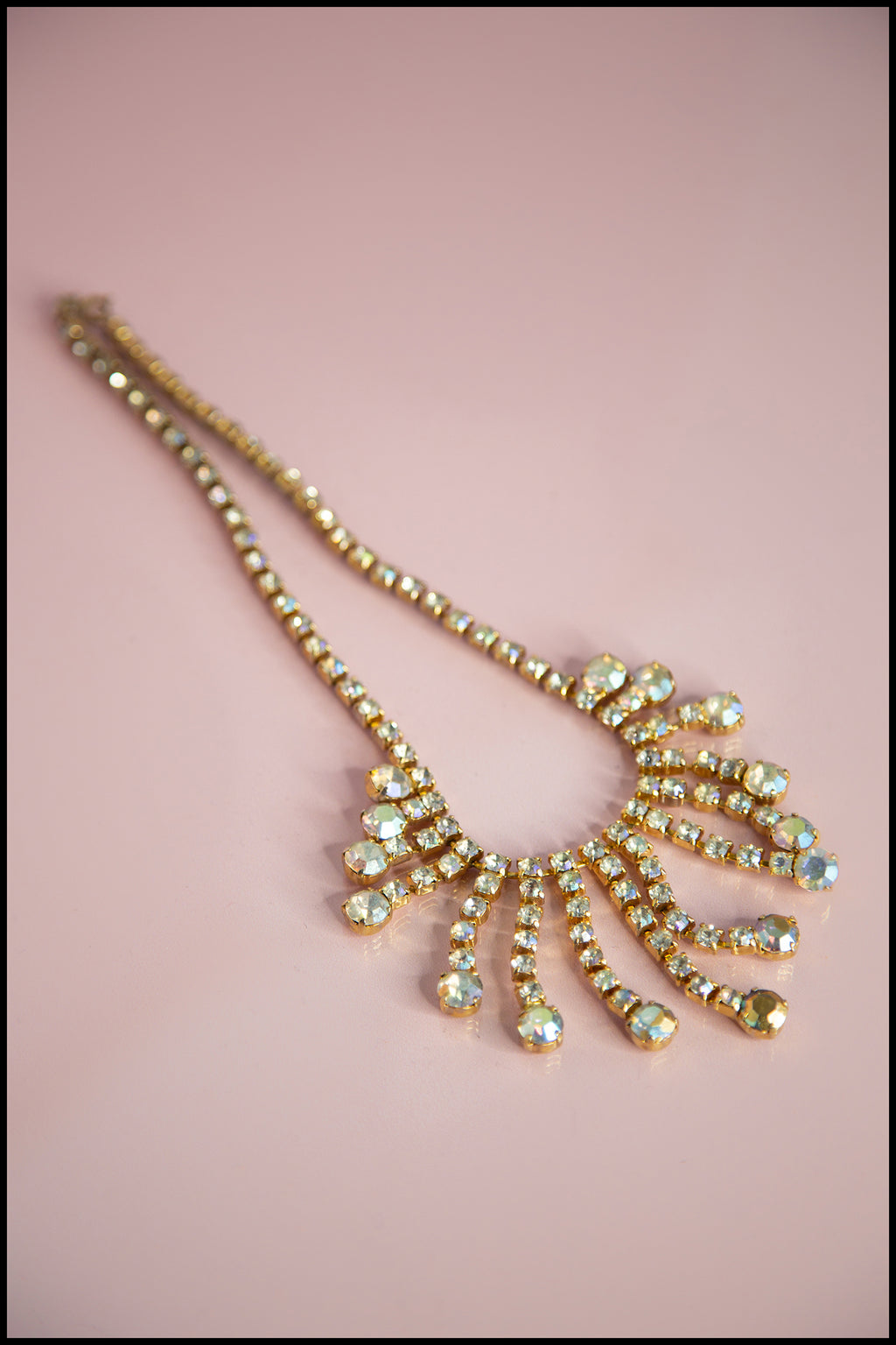 Vintage 1960s Gold Aurora Borealis Crystal Necklace