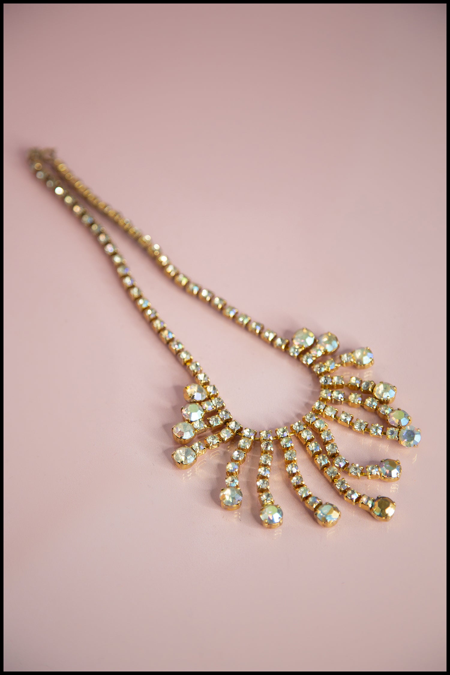 Vintage 1960s Gold Aurora Borealis Crystal Necklace