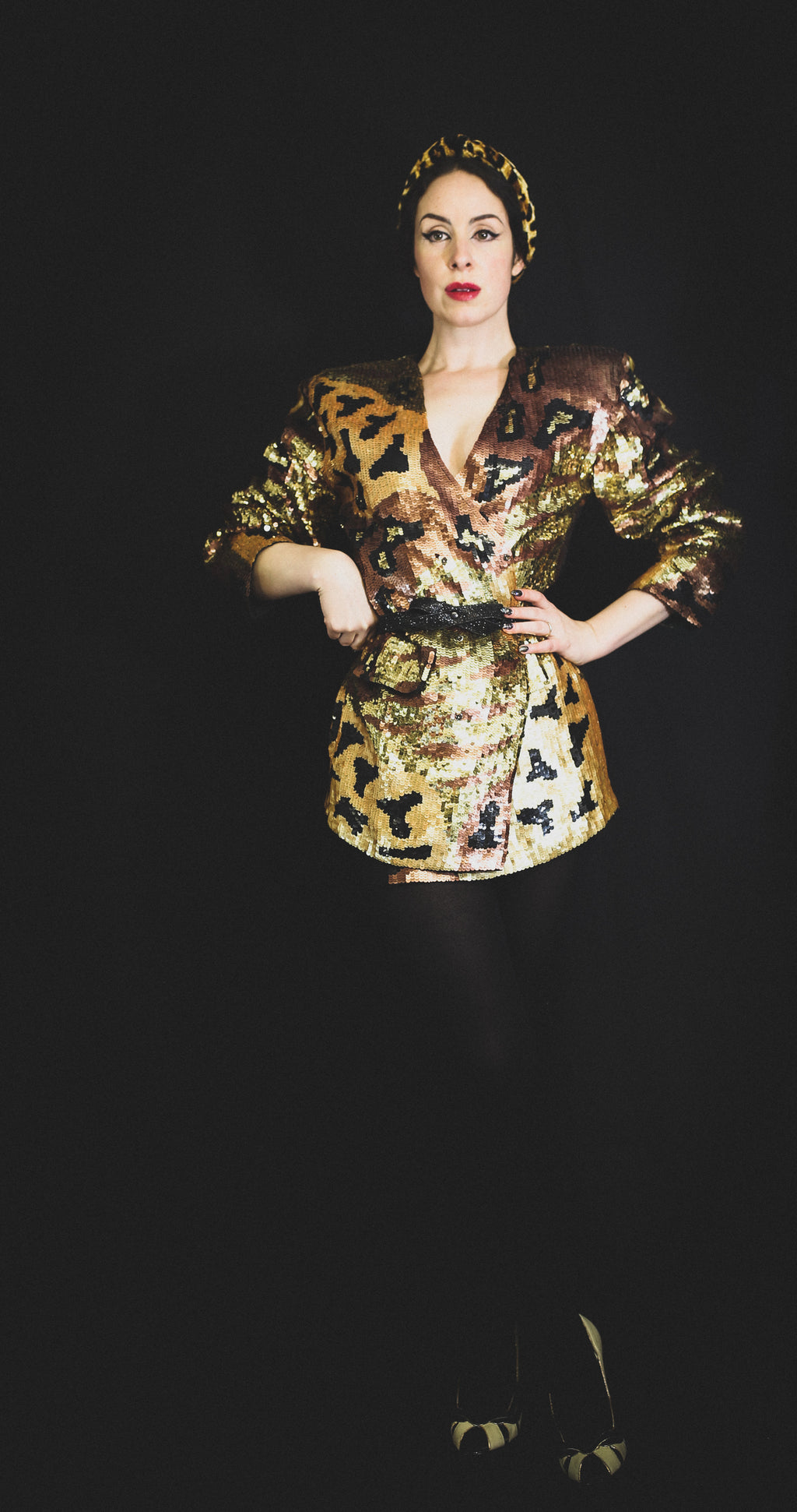 Vintage 1980s Gold Sequin Leopard Tiger Jacket