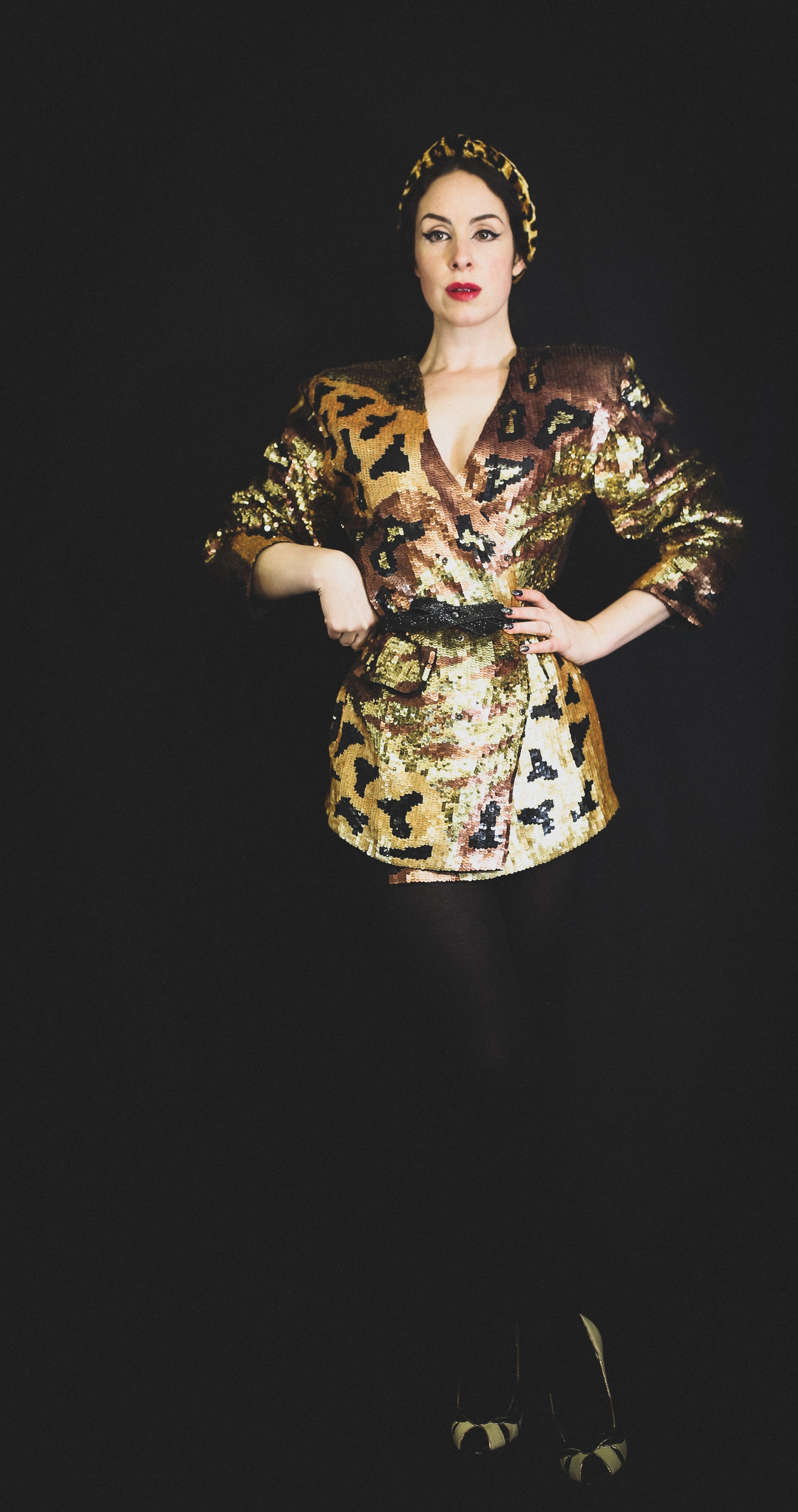 Vintage 1980s Gold Sequin Leopard Tiger Jacket