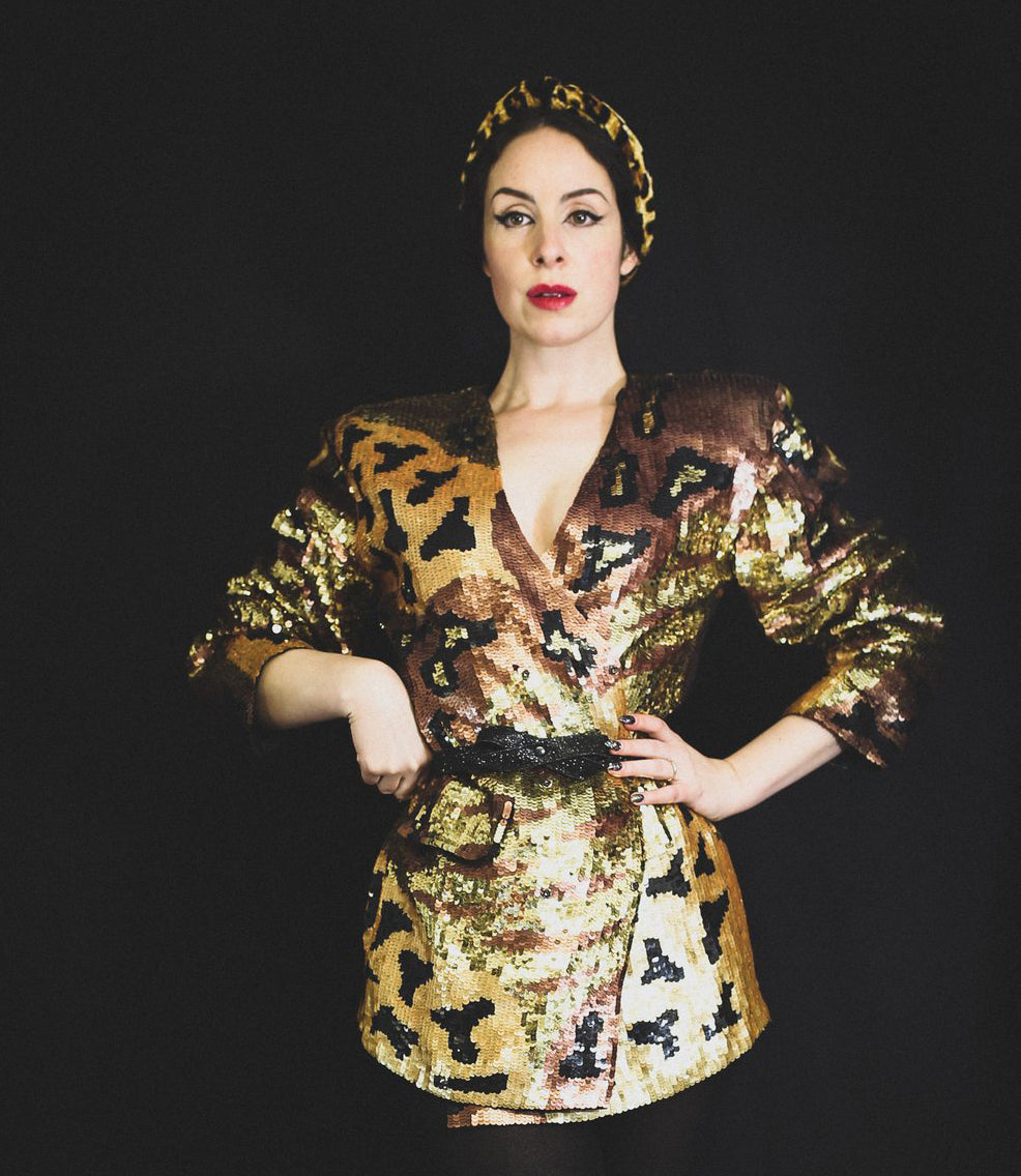 Vintage 1980s Gold Sequin Leopard Tiger Jacket