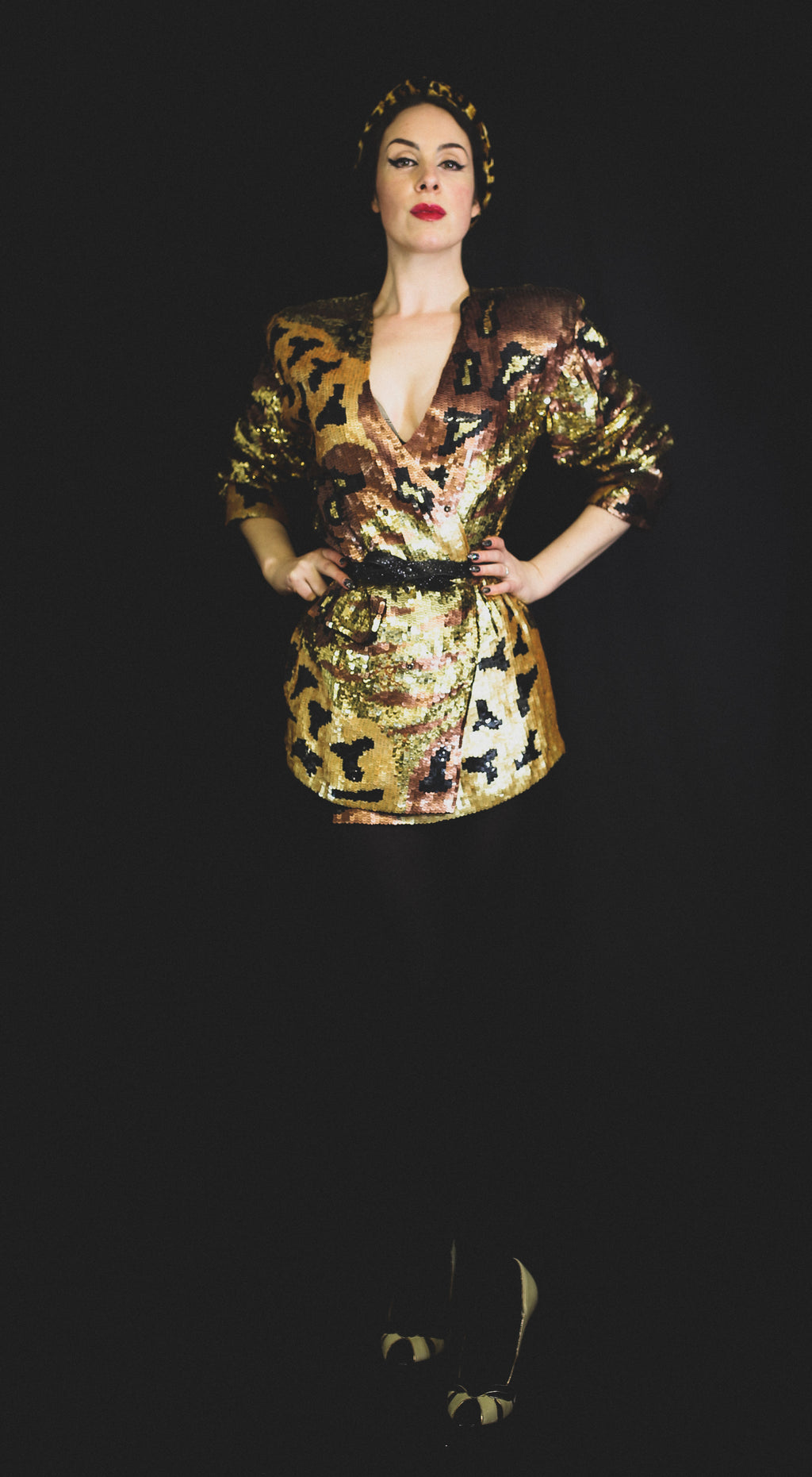 Vintage 1980s Gold Sequin Leopard Tiger Jacket