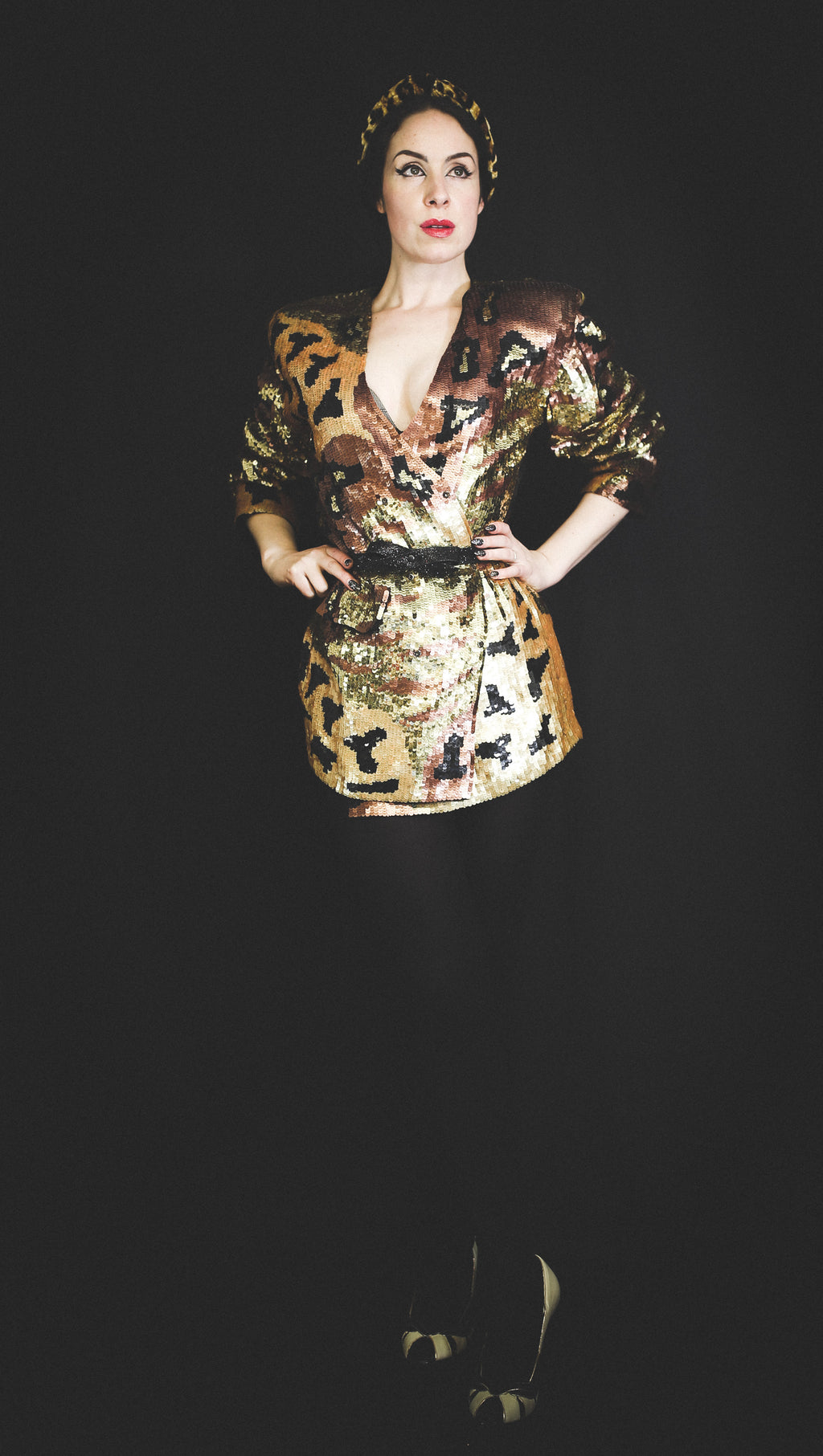 Vintage 1980s Gold Sequin Leopard Tiger Jacket