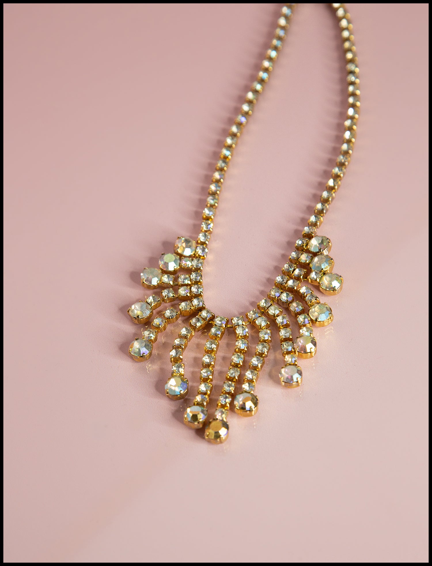 Vintage 1960s Gold Aurora Borealis Crystal Necklace