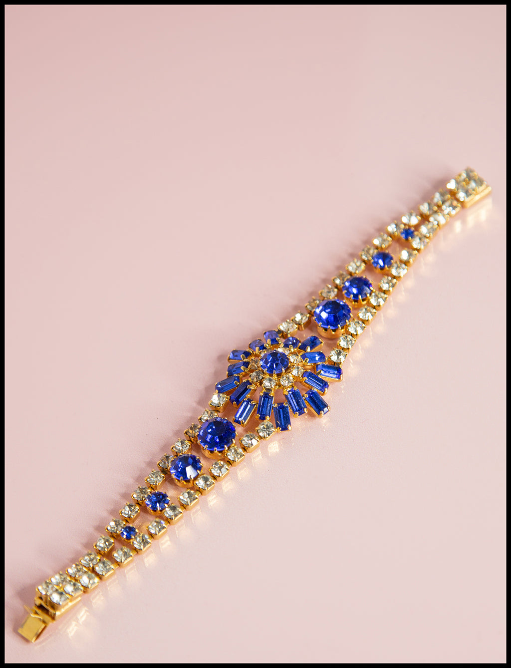 Vintage 1950s Blue Rhinestone Statement Bracelet
