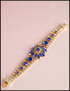 Vintage 1950s Blue Rhinestone Statement Bracelet