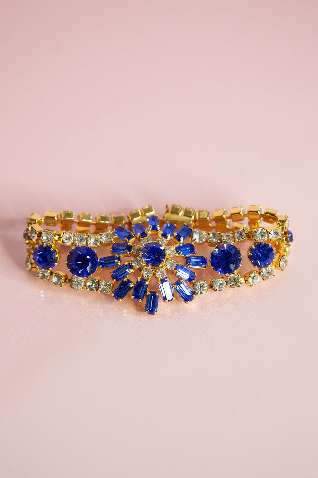 Vintage 1950s Blue Rhinestone Statement Bracelet