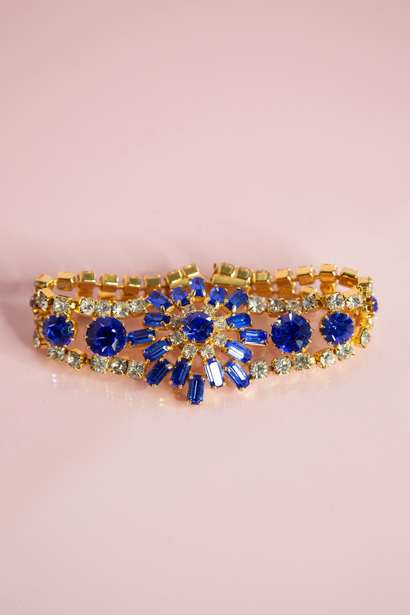 Vintage 1950s Blue Rhinestone Statement Bracelet