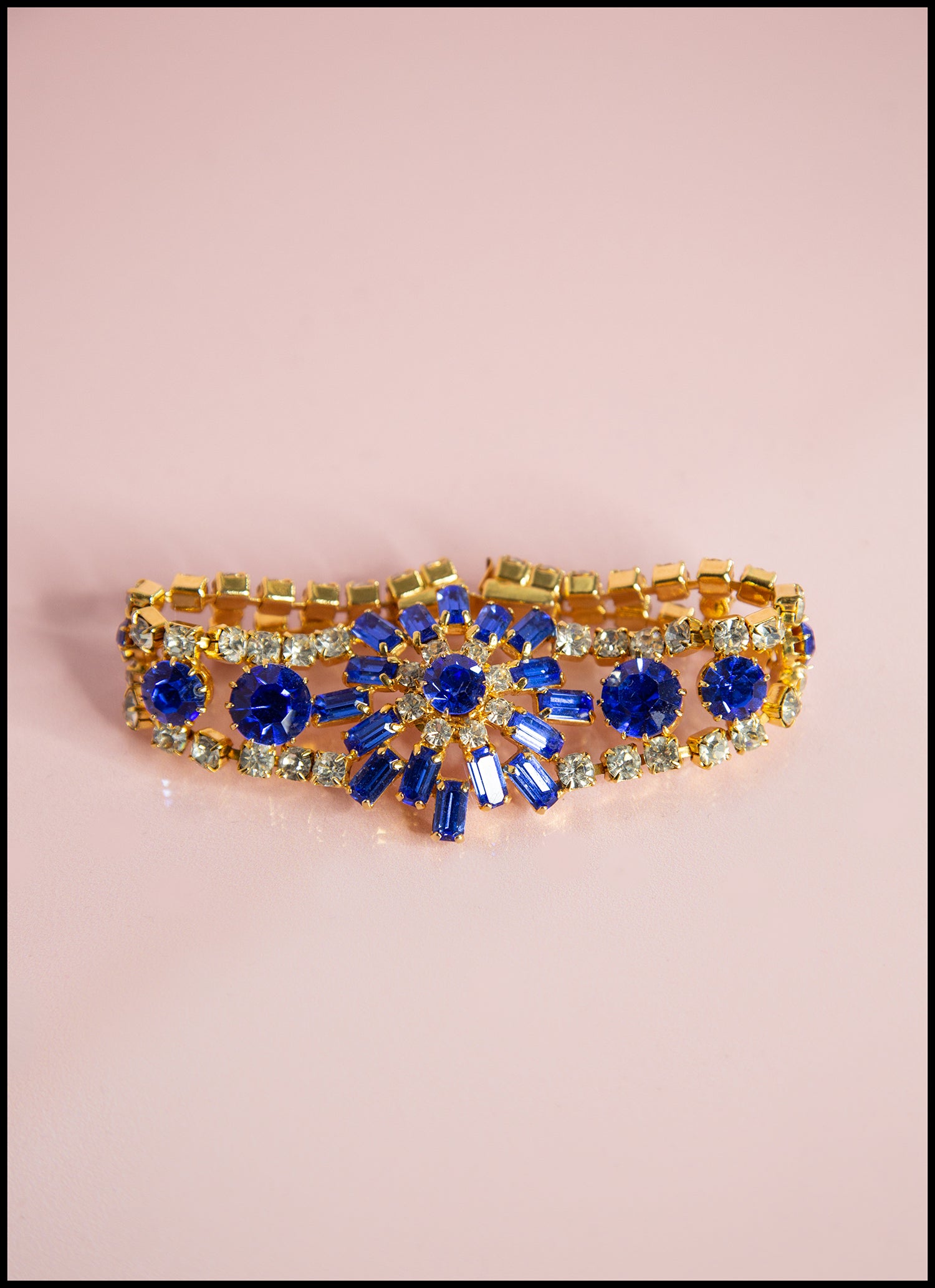 Vintage 1950s Blue Rhinestone Statement Bracelet