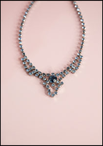 Vintage 1960s Blue Rhinestone Debutant Necklace