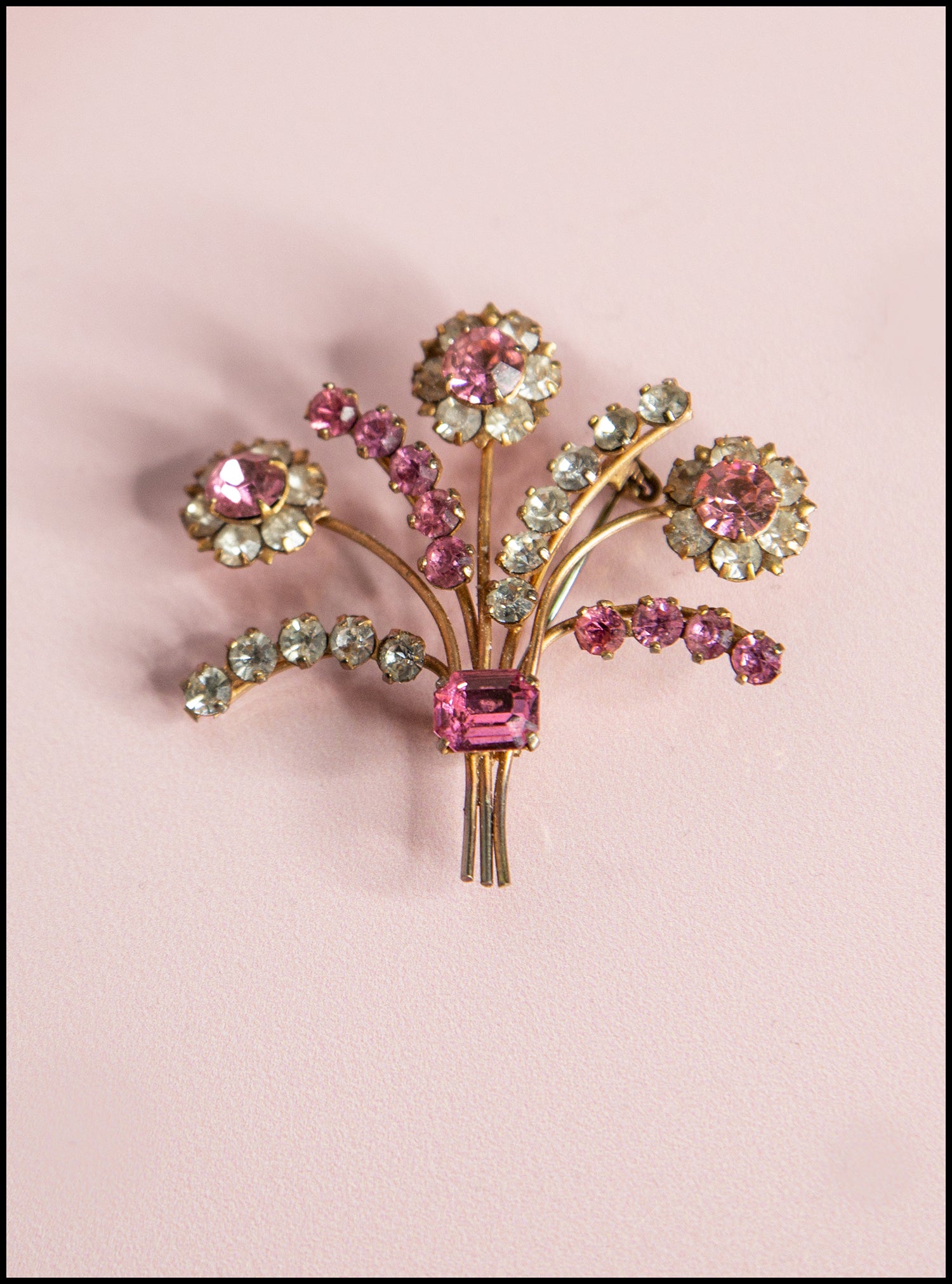vintage 1950s pink rhinestone floral brooch jewellery