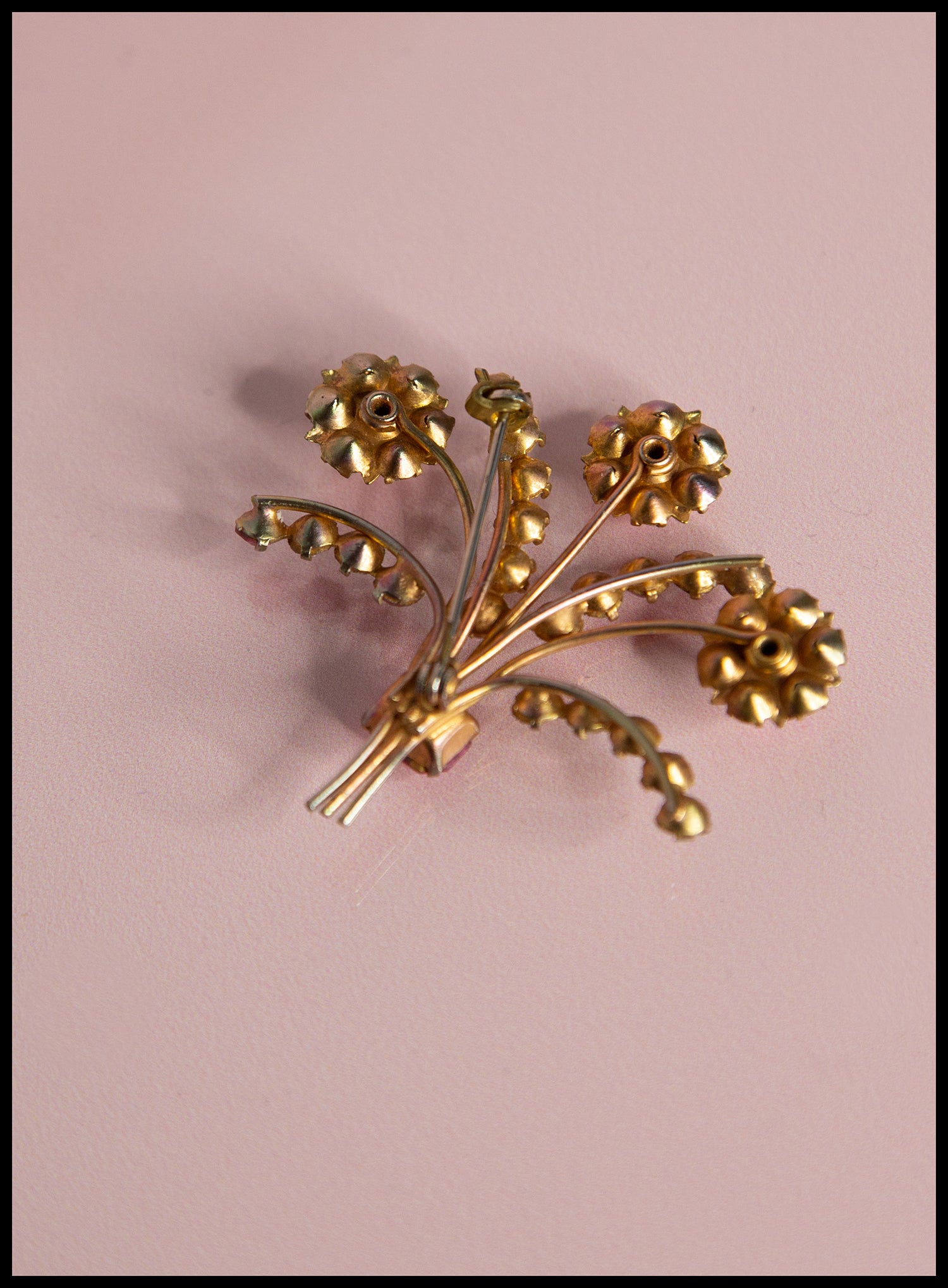 Vintage 1950s Pink Rhinestone Floral Spray Brooch