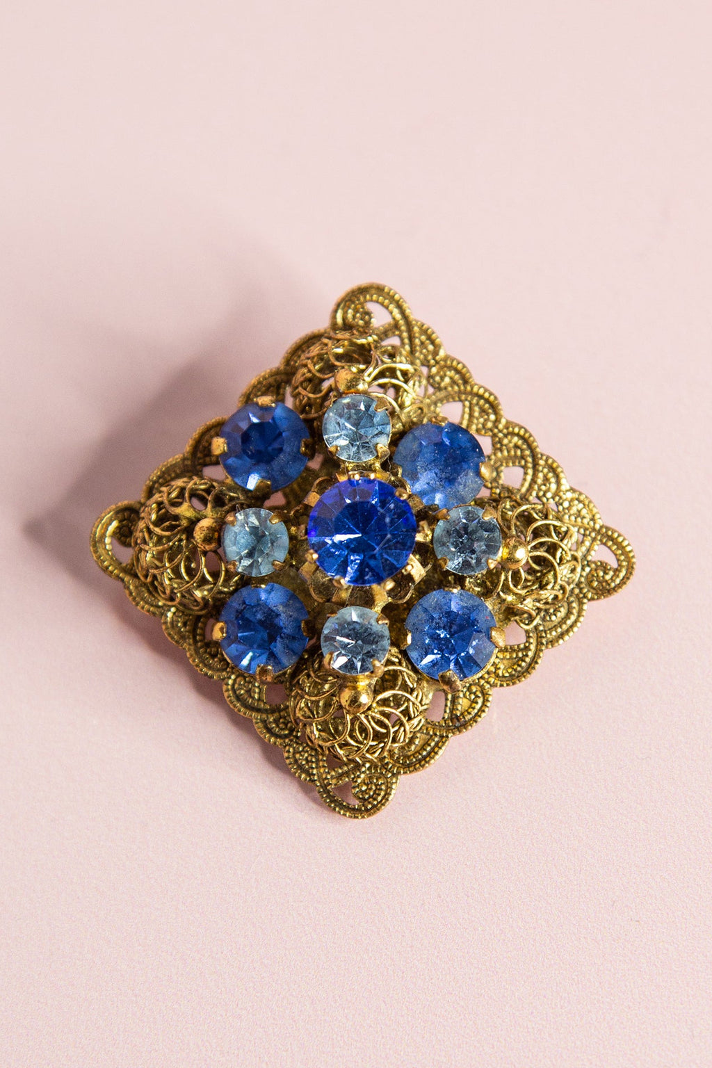 Vintage 1950s Blue Square Czech Rhinestone Brooch
