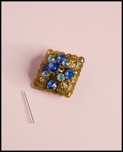 Vintage 1950s Blue Square Czech Rhinestone Brooch