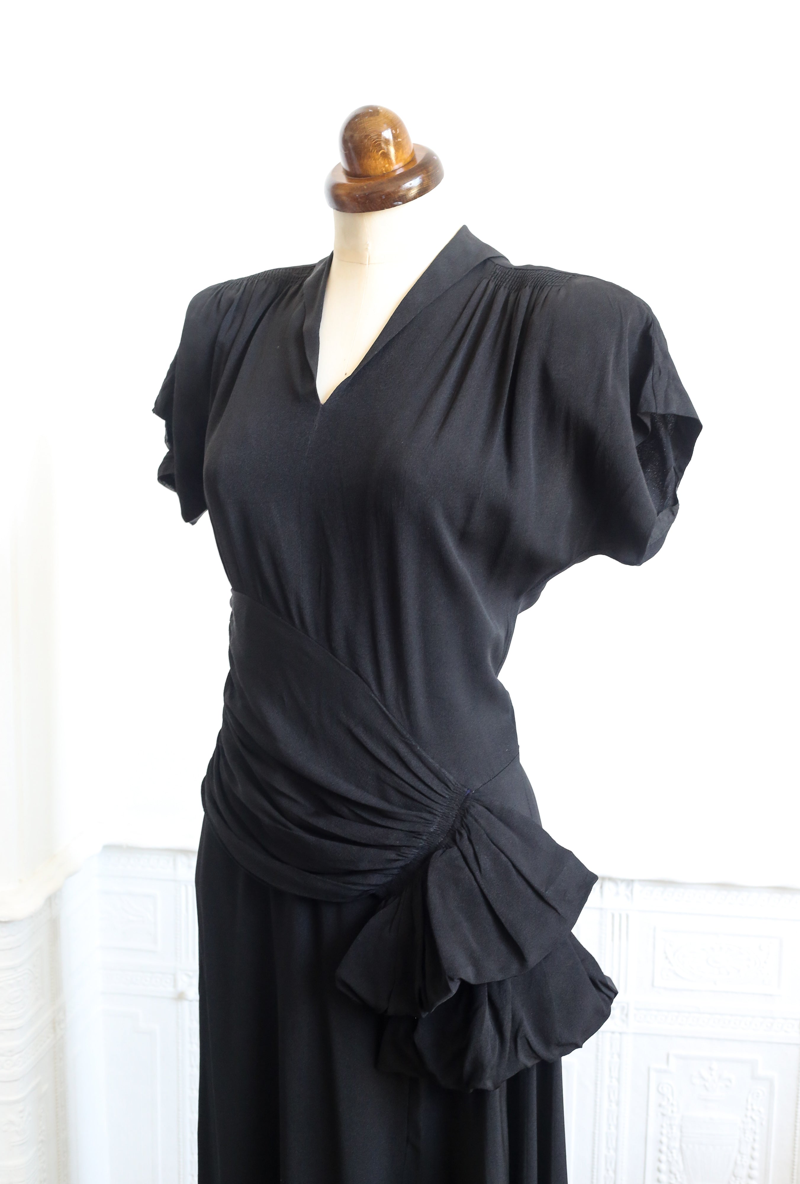 RESERVED - Vintage 1940s Black Crepe Tea Dress