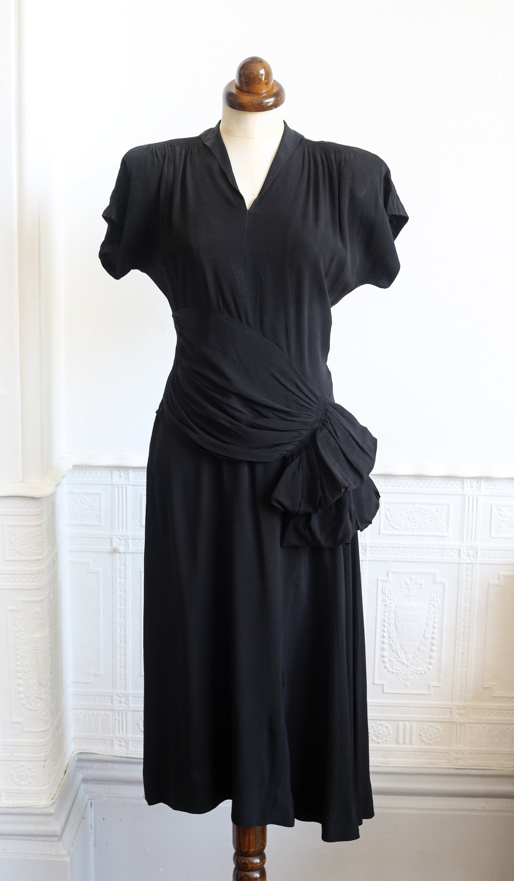 RESERVED - Vintage 1940s Black Crepe Tea Dress