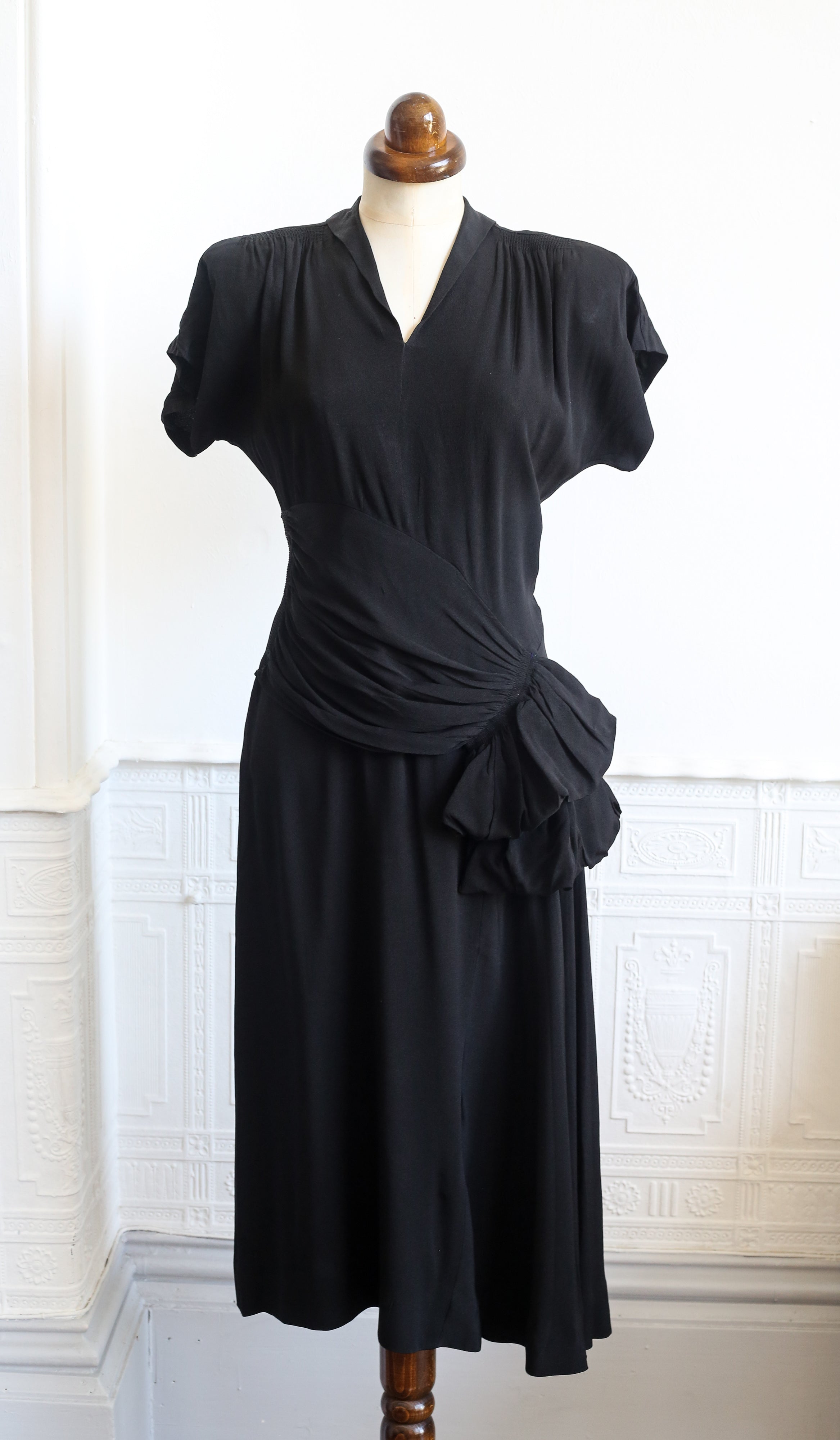 RESERVED - Vintage 1940s Black Crepe Tea Dress
